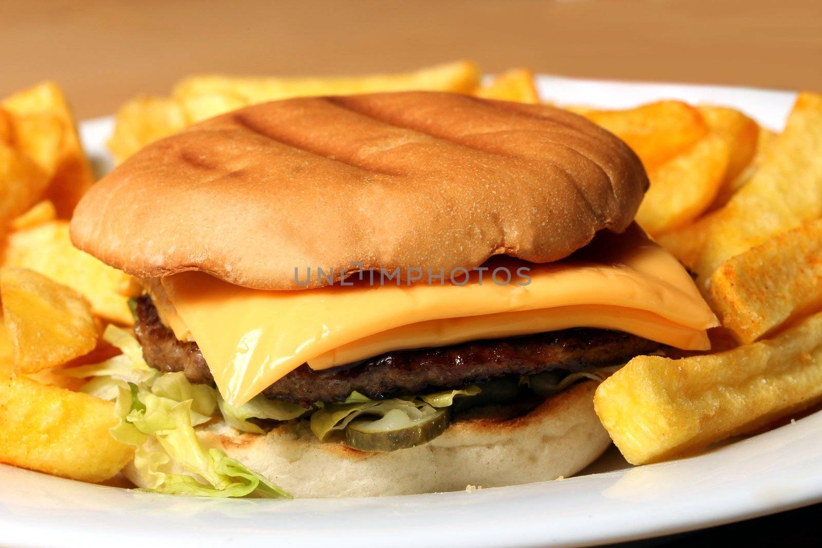 cheeseburger with french fries