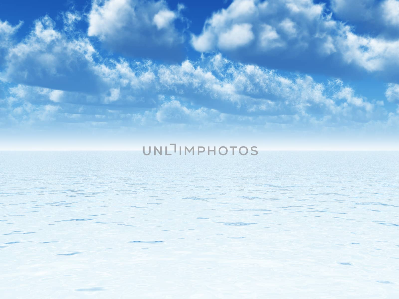 cloudy blue sky leaving for horizon above a blue surface of the sea