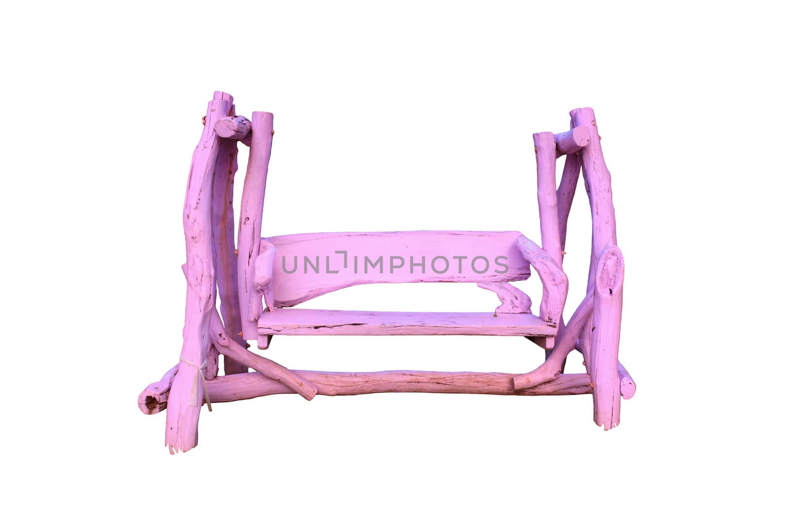 Pink wooden rocking chair on white background. (clipping path)