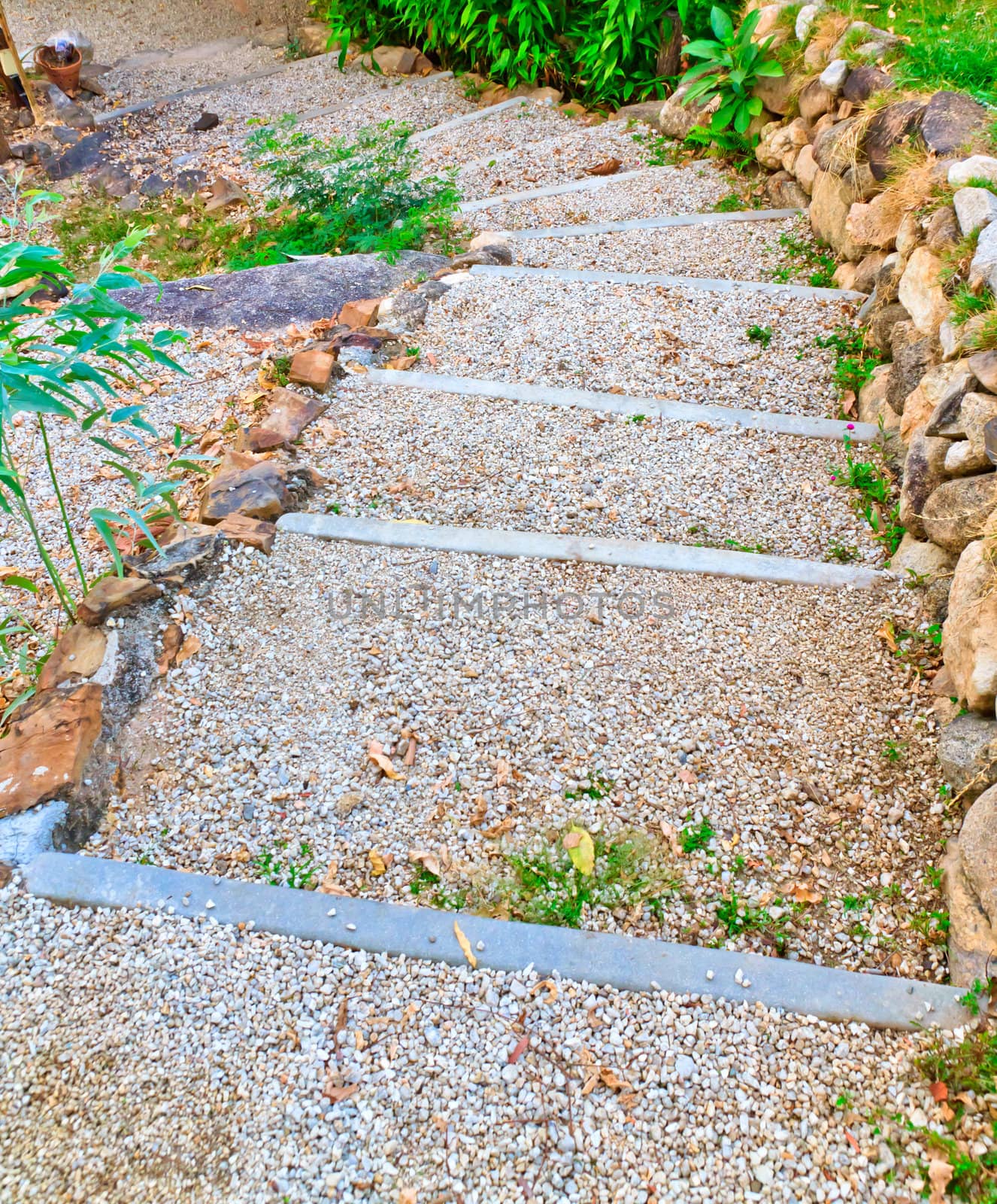 Way down stair in home garden.