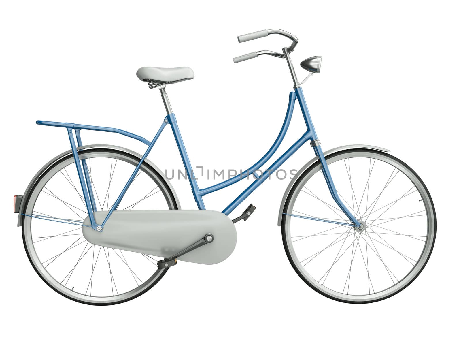 Blue bicycle isolated on white background. 3D render.