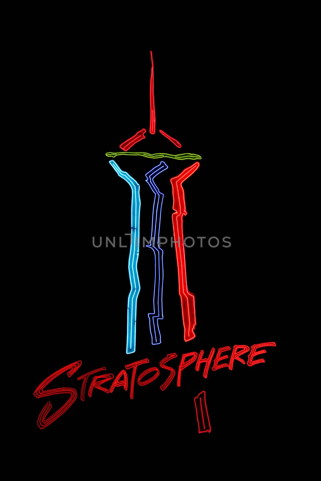 Las Vegas, USA - August 26, 2009: The Stratosphere Las Vegas hotel and casino opened in Nevada in 1996.  This entrance sign shows a rendition of the Stratosphere Tower which stands at over 1,100 feet in height. 