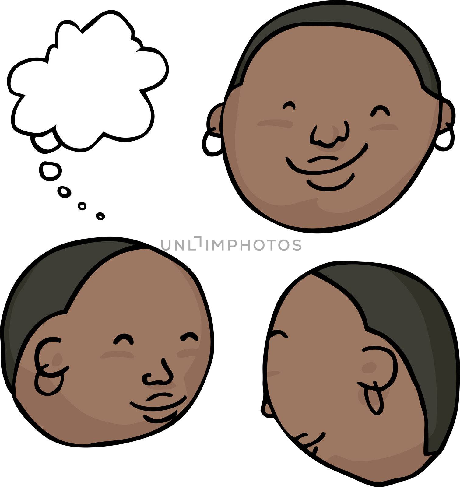 Cute African smiley face icons with thought bubble