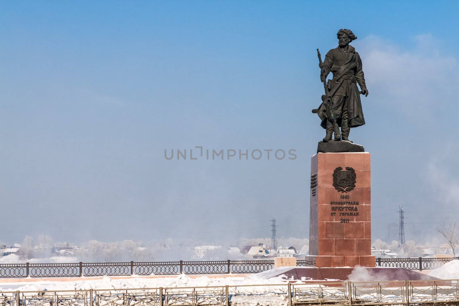 View of the city of Irkutsk. Monument to the founders of Irkutsk. Siberia, Russia