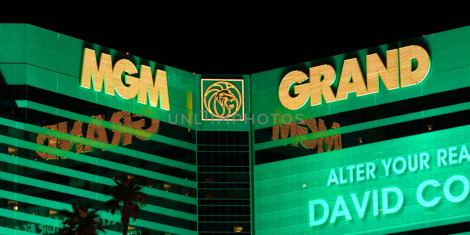 Las Vegas, USA - April 22, 2012: The MGM Grand Las Vegas is one of the largest hotels in the world.  The main sign on Las Vegas Boulevard and the bronze Leo the Lion statue are seen here.