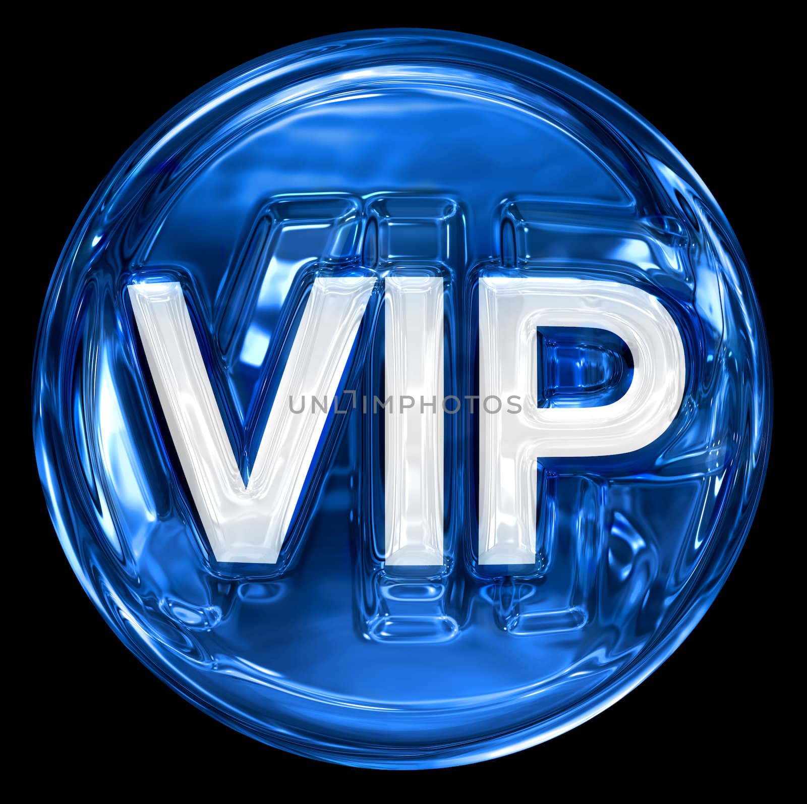 VIP icon blue, isolated on black background.