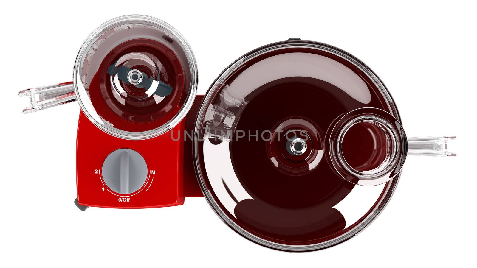Red food processor isolated on white background