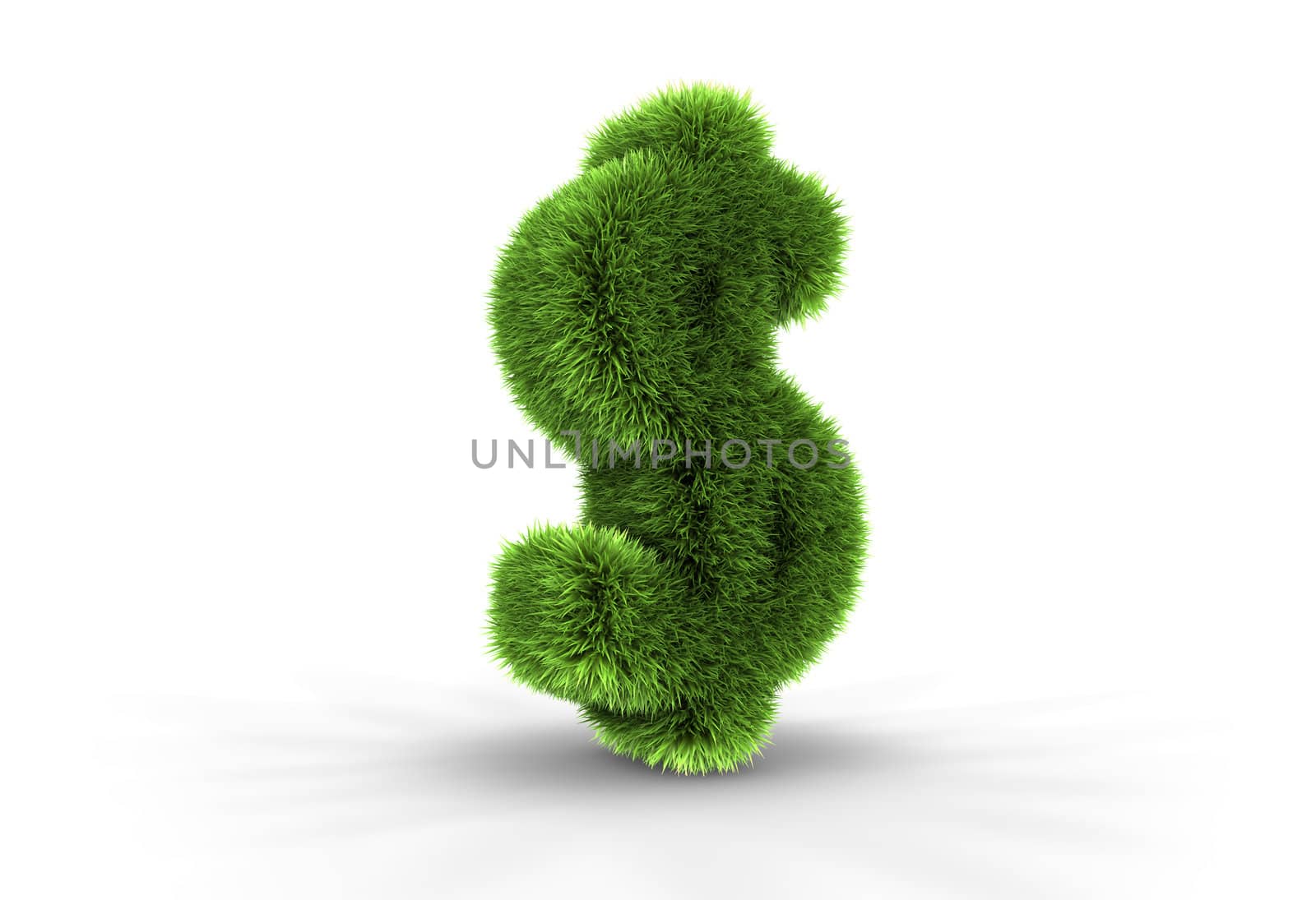 3D illustration of grass dollar sign, isolated on white background