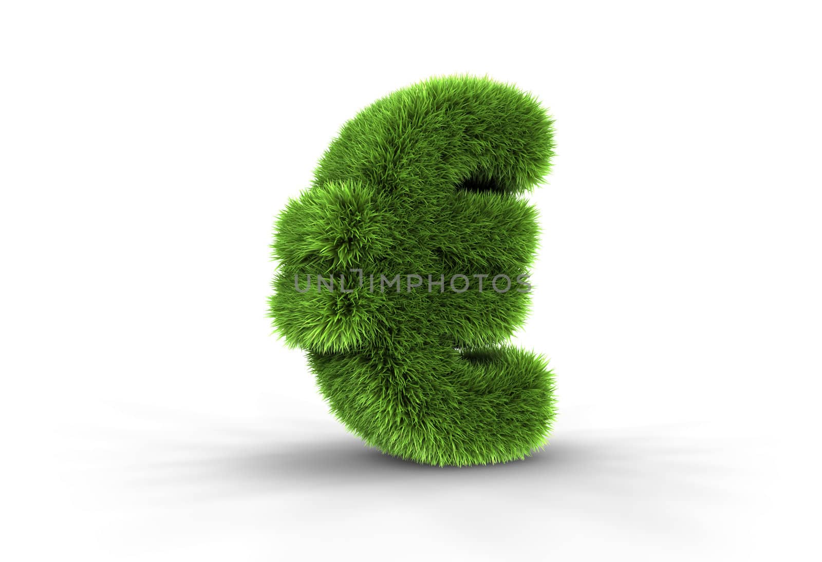 3D illustration of grass euro sign, isolated on white background