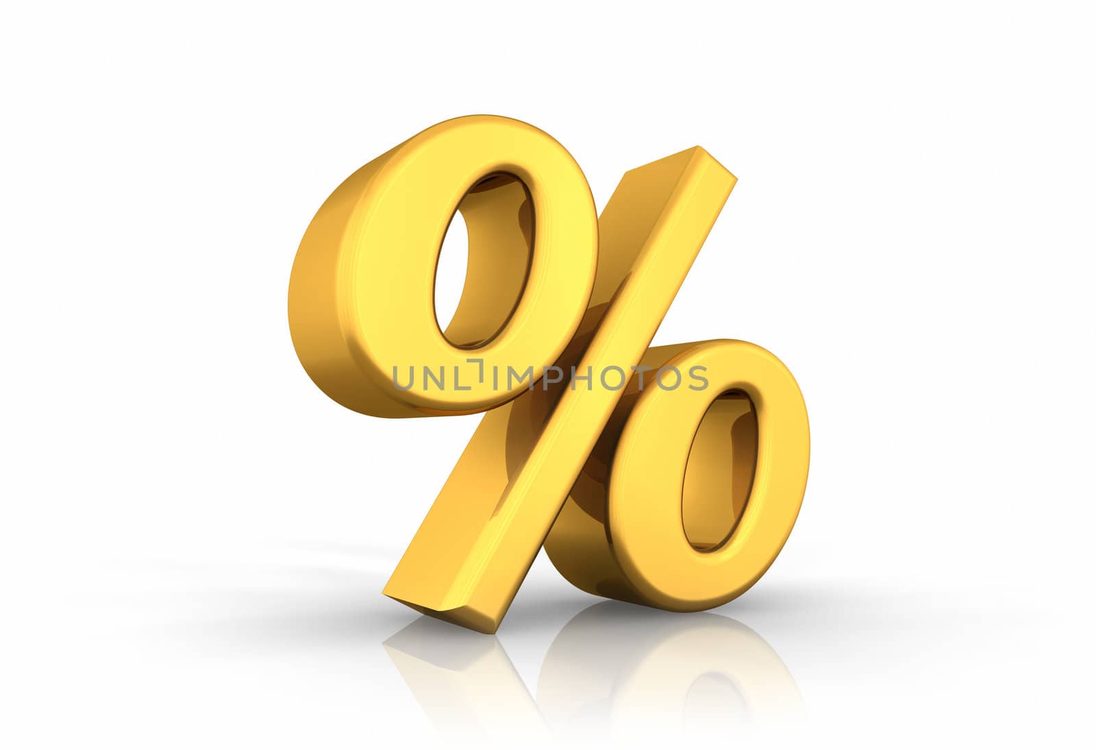 3D illustration of gold percent, isolated on white background