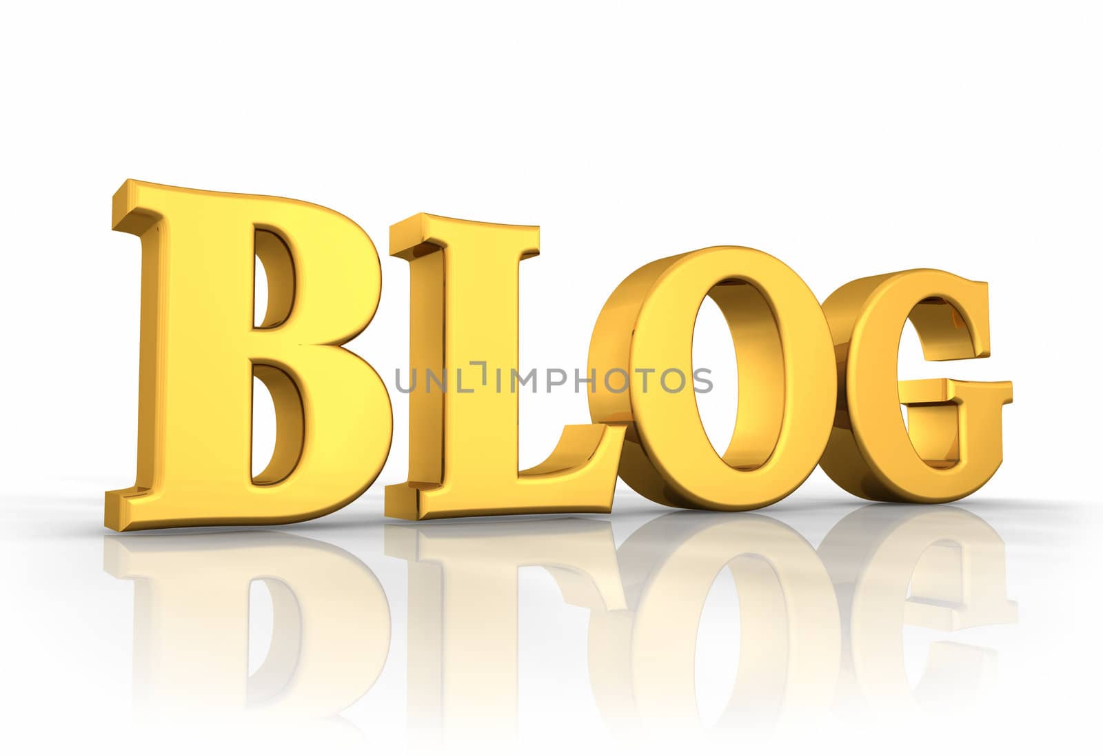 Gold word blog isolated on white background, 3D rendering