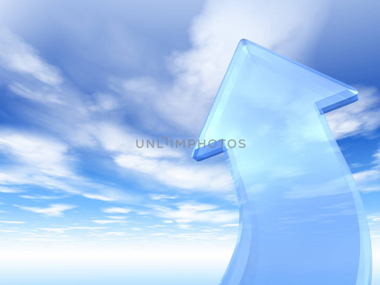 Glass arrow leading to the heaven, 3d render