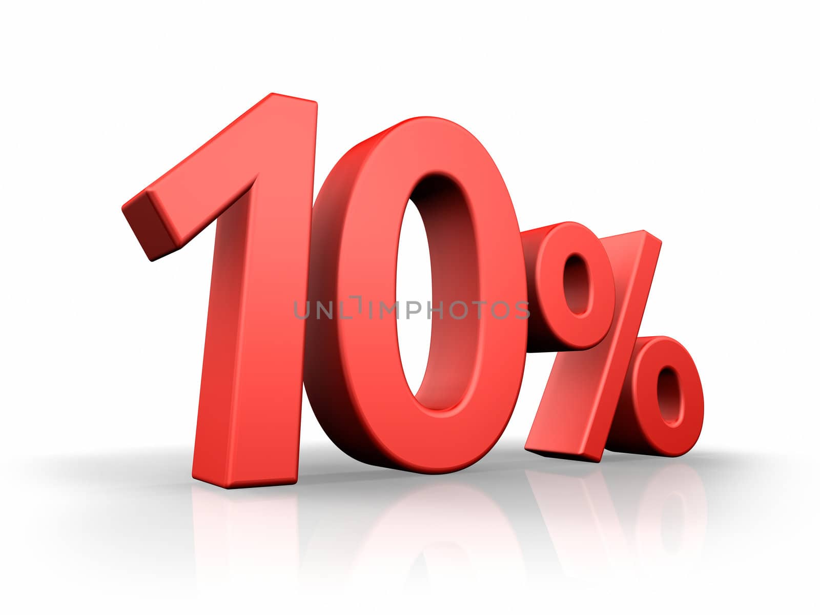 Red ten percent, isolated on white background. 10%