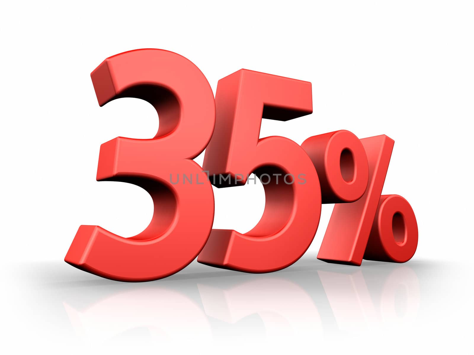 Red thirty five percent, isolated on white background. 35%