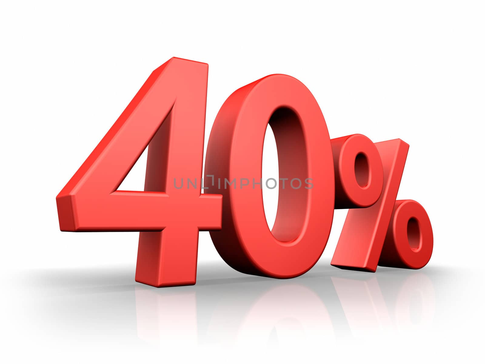 Red forty percent, isolated on white background. 40%