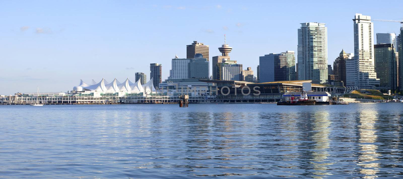 Canada Place and downtown Vancouver BC skyline.