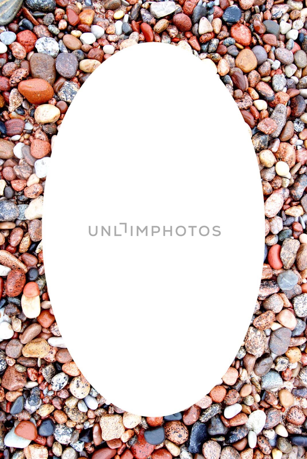 White oval photo frame coastal stonnies background by sauletas