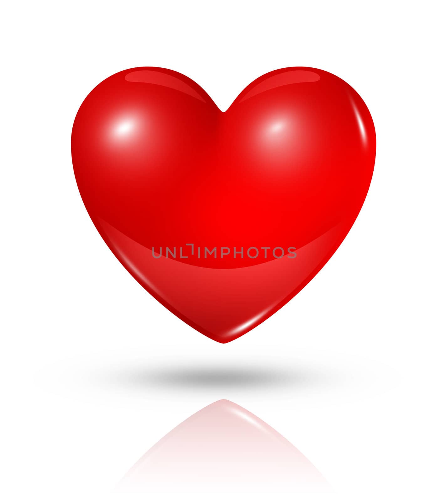 three dimensional red heart isolated on white with clipping path