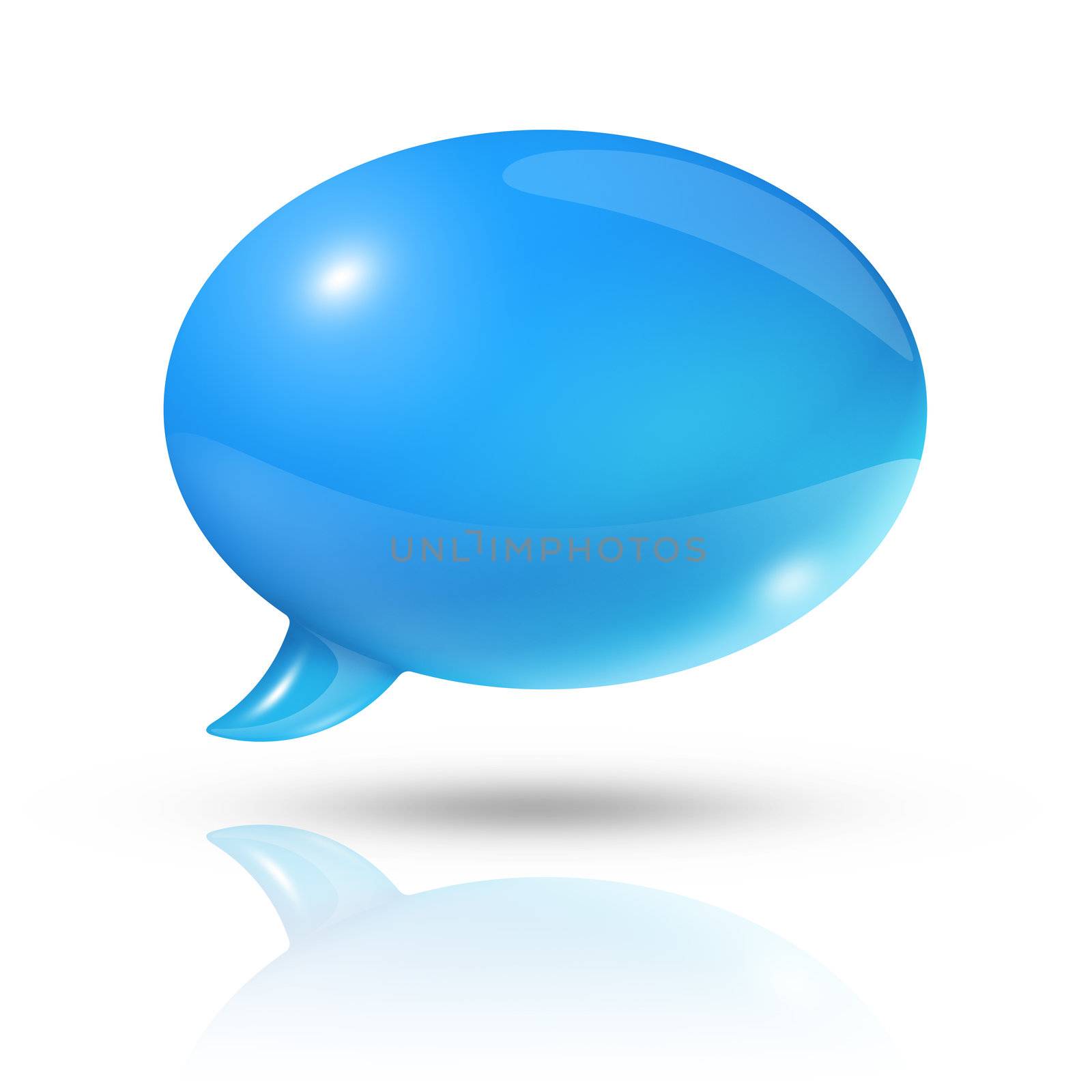 three dimensional blue speech bubble isolated on white with clipping path