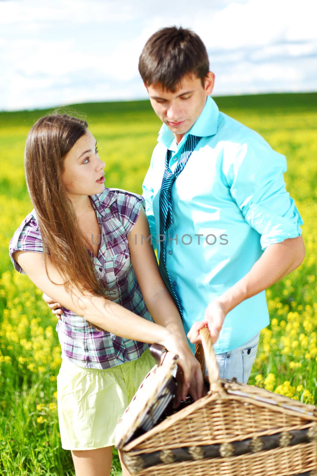 lovers hug on picnic by Yellowj