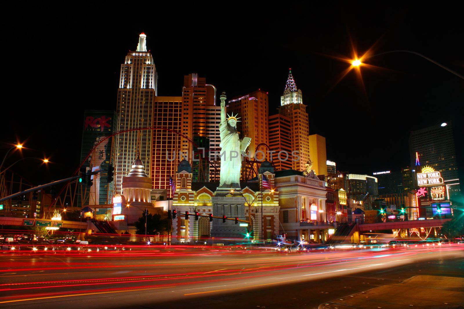 Las Vegas, USA - October 29, 2011: The New York New York Hotel and Casino in Las Vegas on Tropicana Avenue and Las Vegas Boulevard features a replica of the Statue of Liberty.  The architecture of the resort and casino is made to look like the skyline of New York.