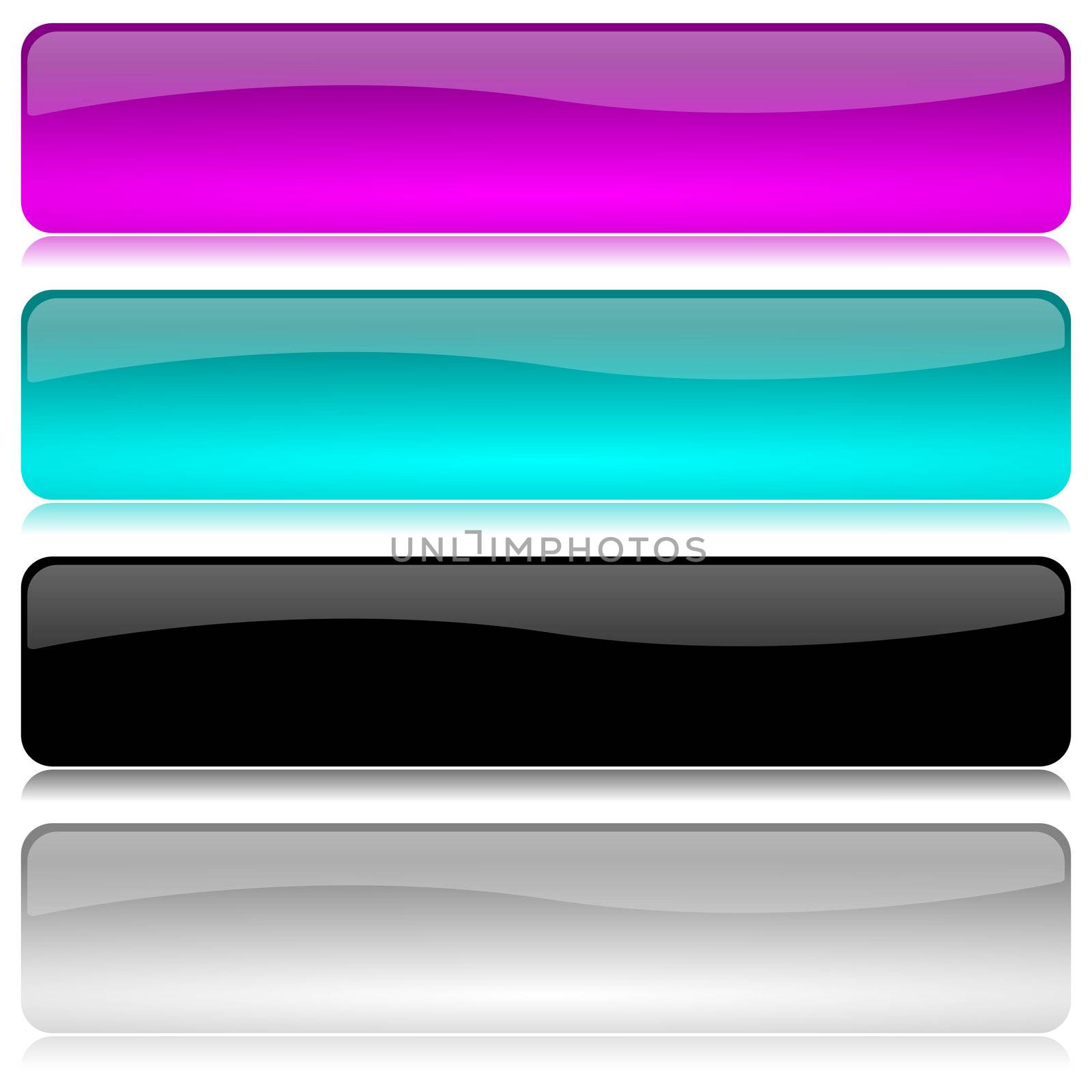 Cold colored and glossy bar set with reflection on white background illustration