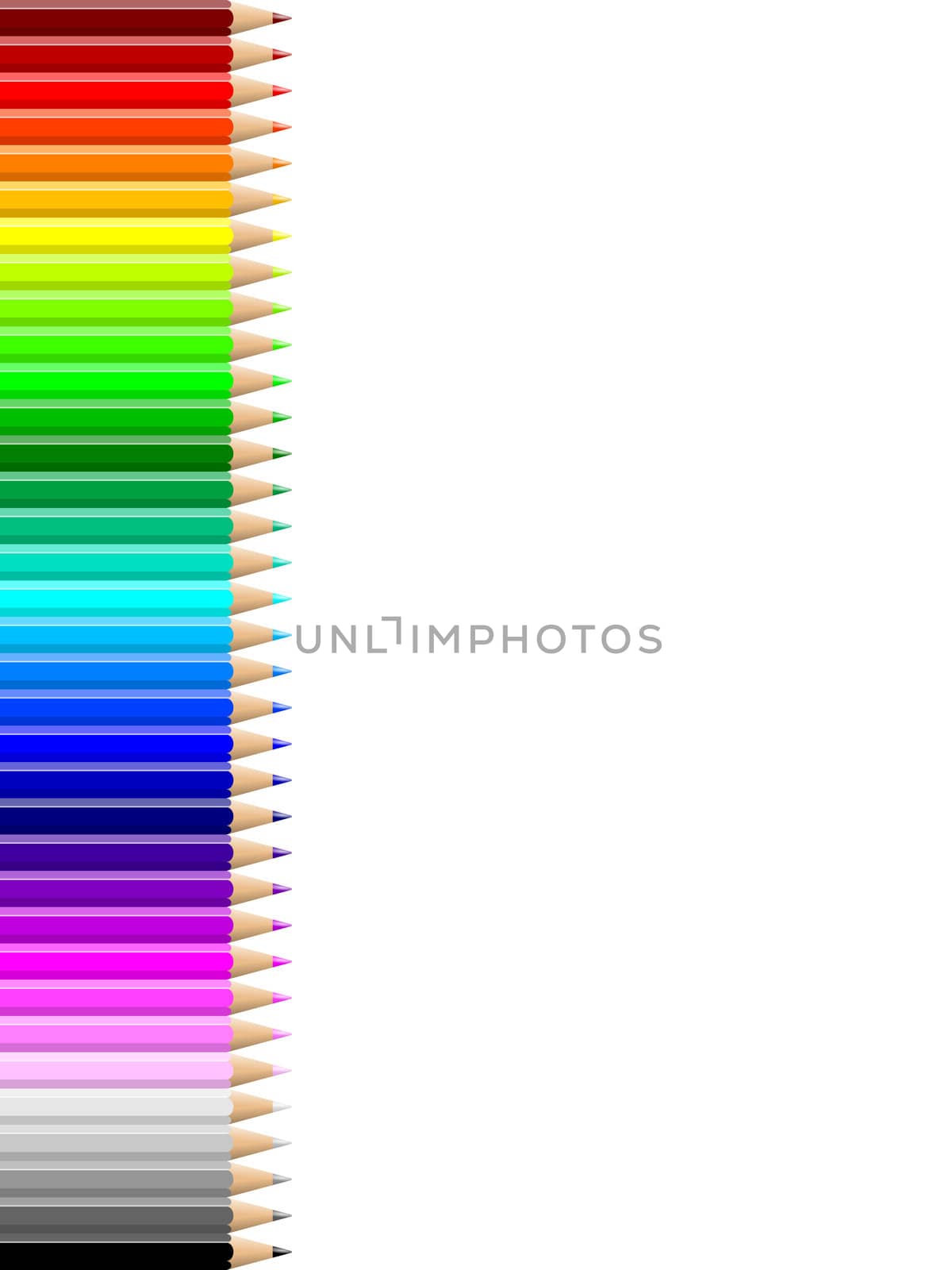 Rainbow of colorful pencils wall on empty notebook white sheet illustration