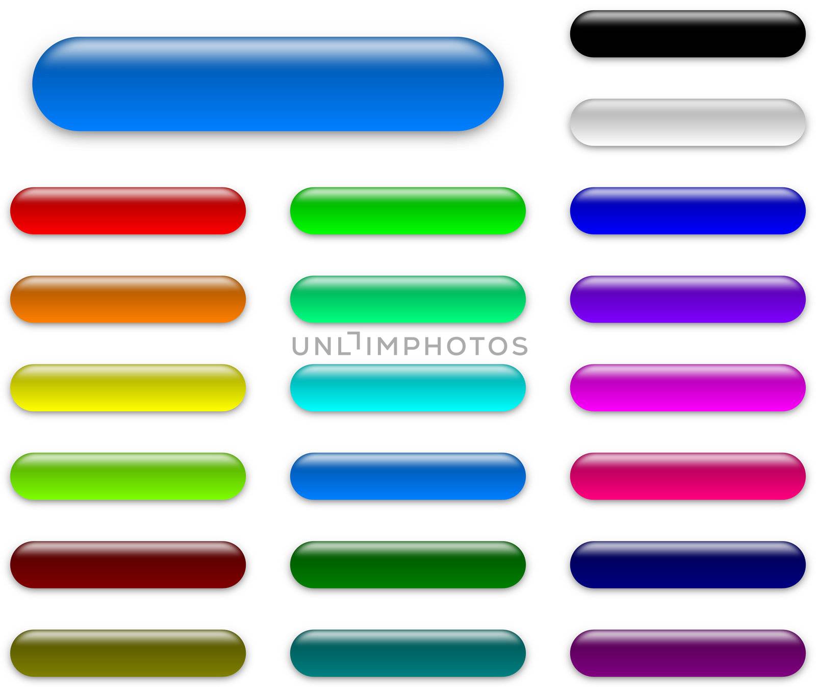 Colorful web empty buttons collection with shadow on white background illustration