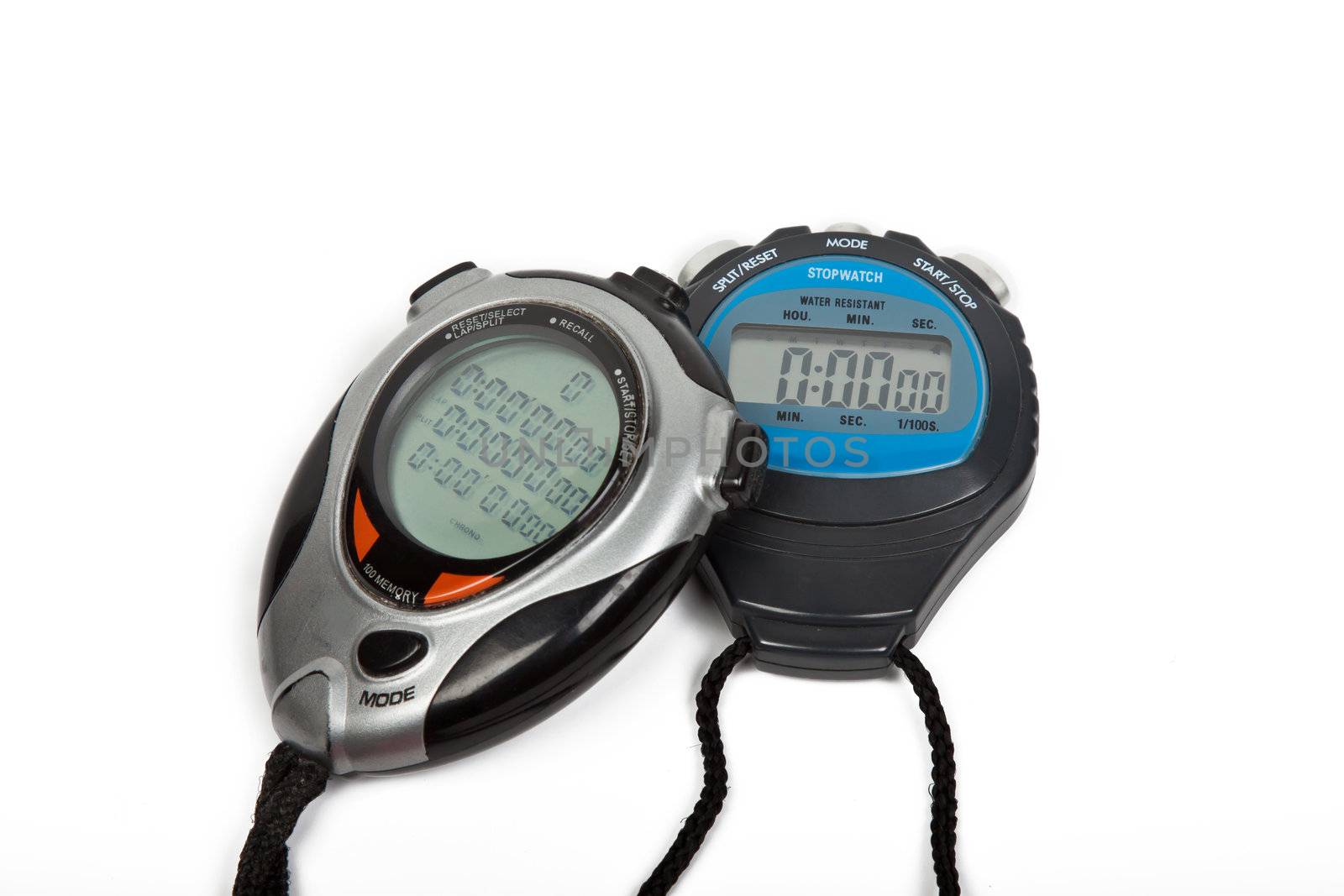 two digital stop watches isolated on wite background