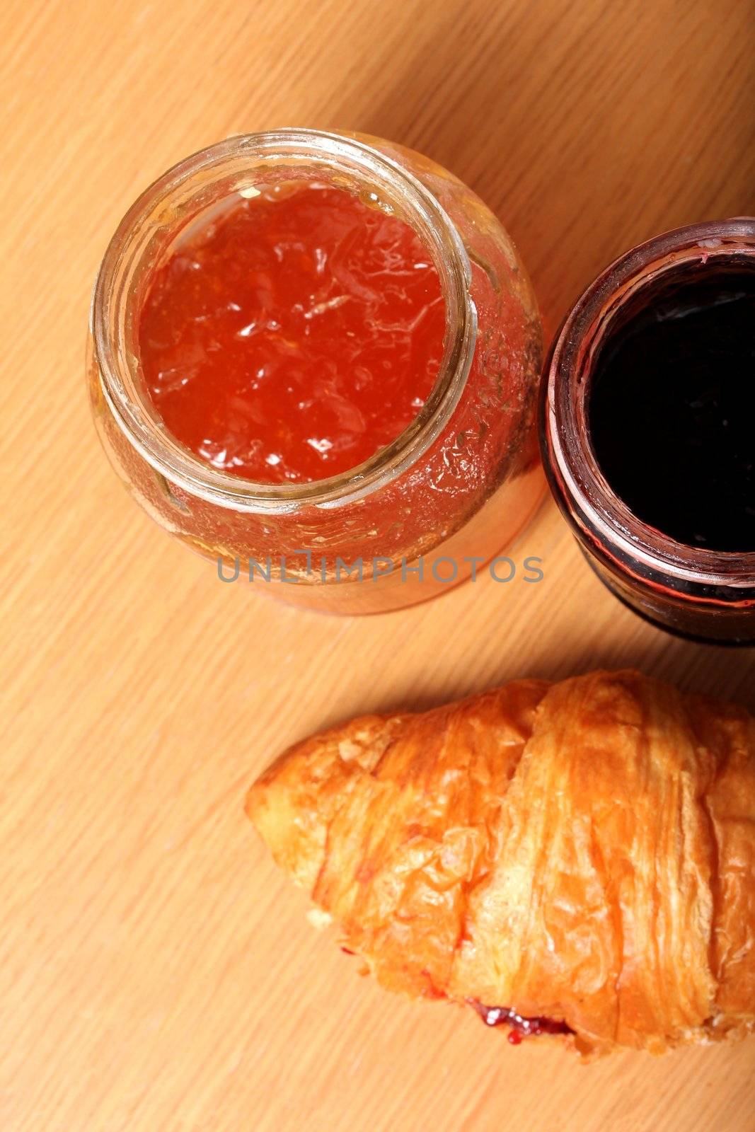 morning croissant with fruit jams by Teka77