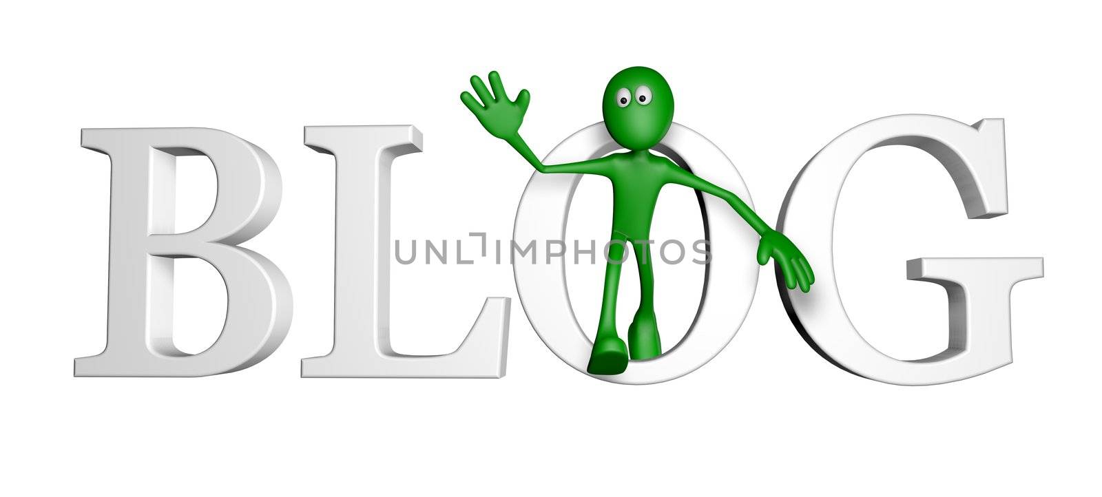 green guy and the word blog - 3d illustration