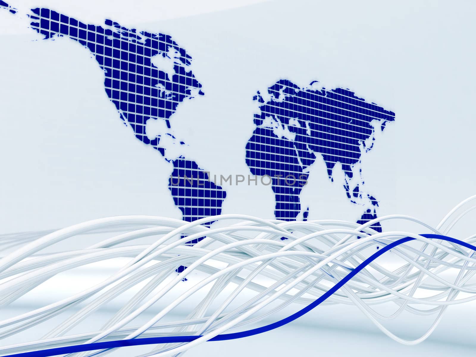Concept on a theme of the global communications with the image of wires and of world map