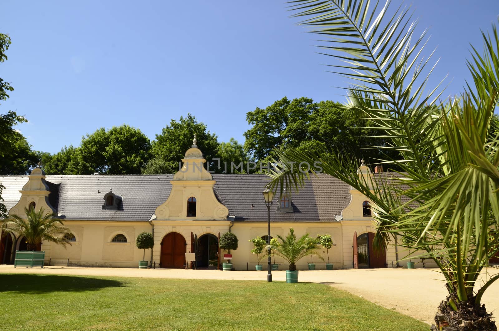 Beautifully maintained grange buildings, belong to the complex Muskauer Park are located close to the castle of Prince Hermann Pueckler-Muskau. Muskauer Park is part of UNESCO World Heritage Site. It is located on Both Sides of the Neisse River which is the Polish and German border.