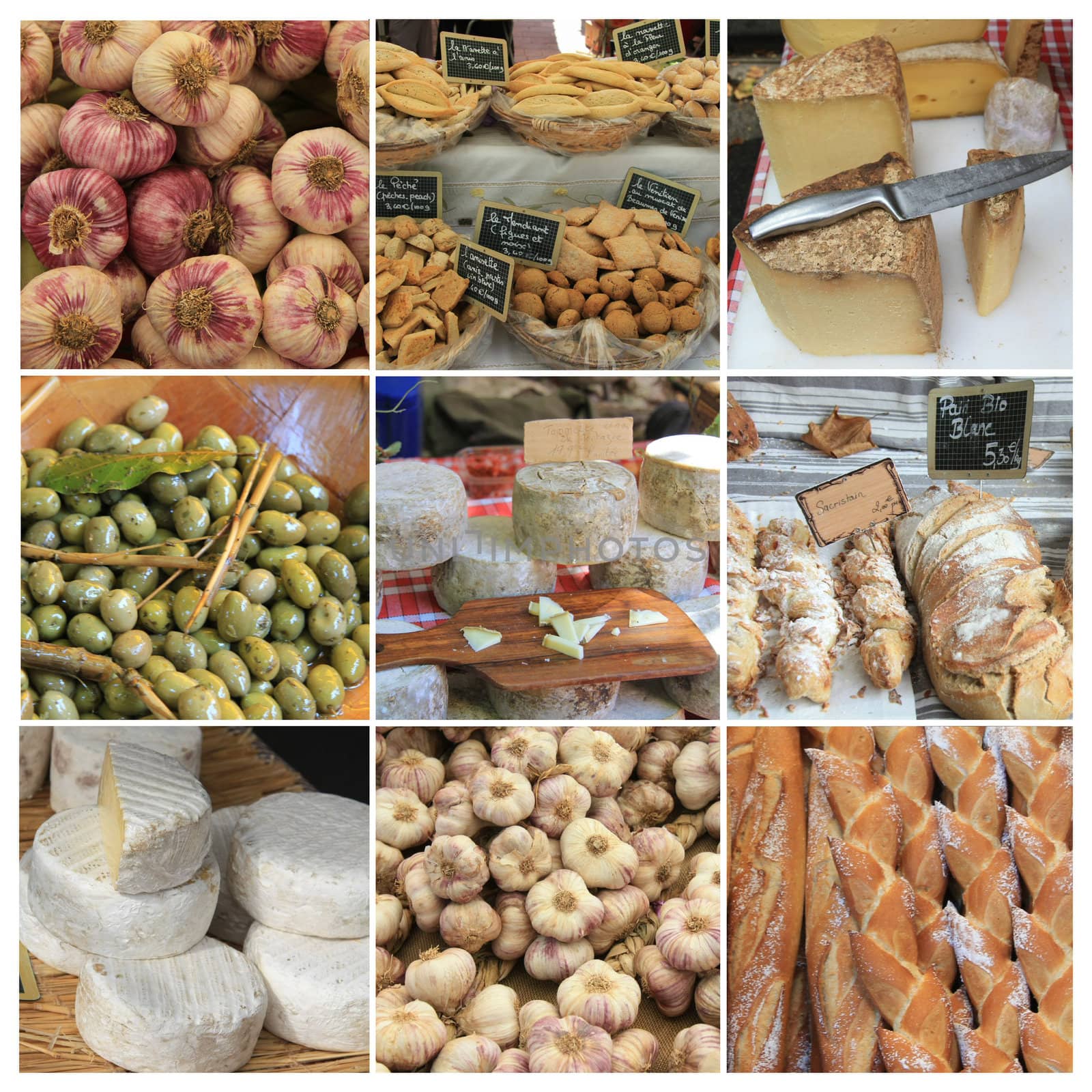 XL collage made from 9 high resolution Provence food market images