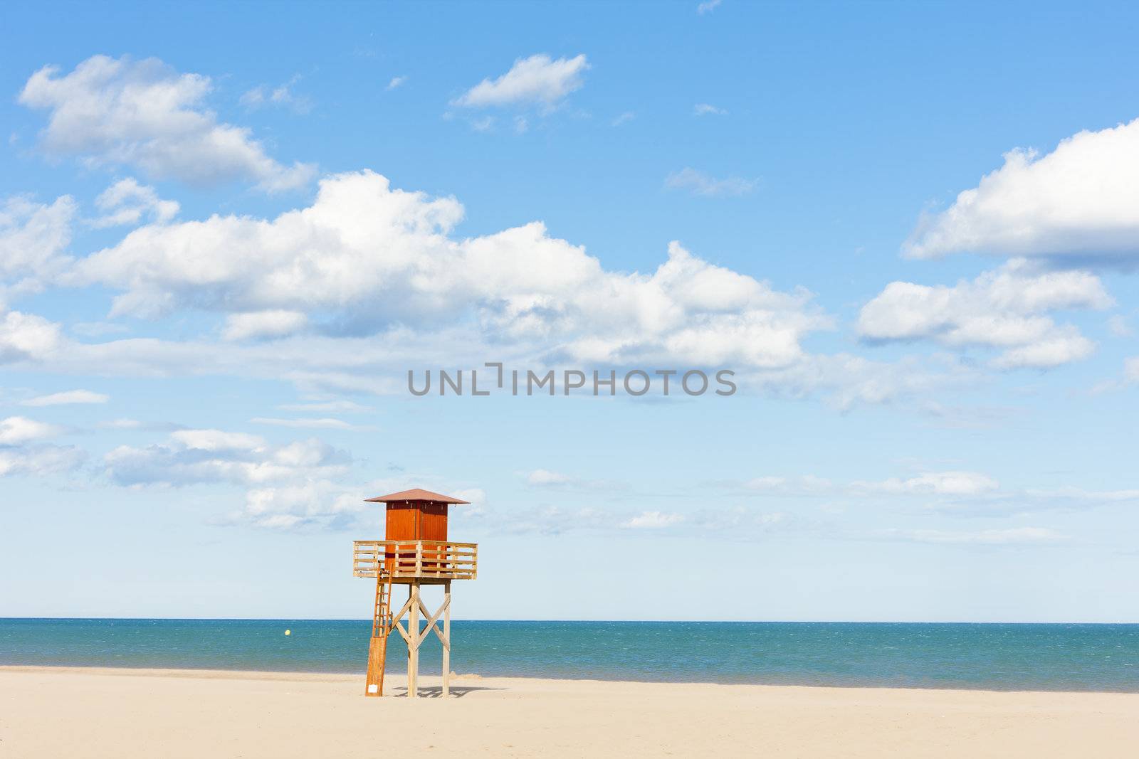 lifeguard cabin on the beach in Narbonne Plage, Languedoc-Roussi by phbcz