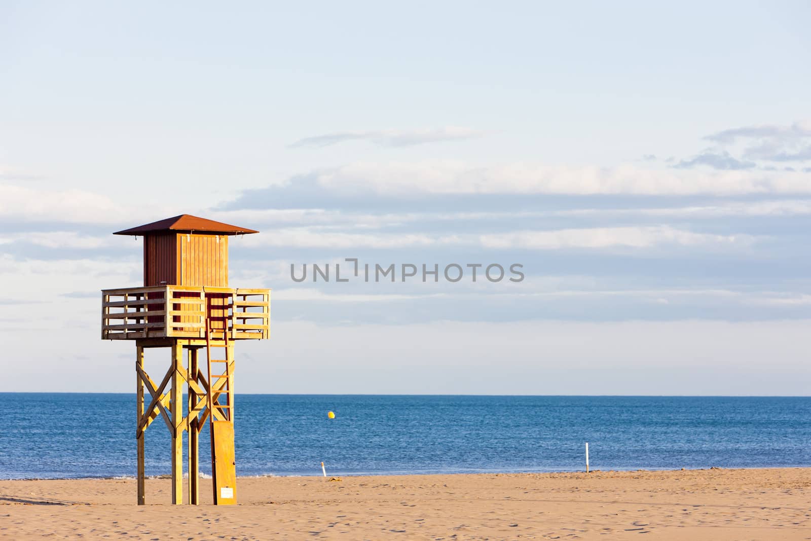 lifeguard cabin on the beach in Narbonne Plage, Languedoc-Roussi by phbcz