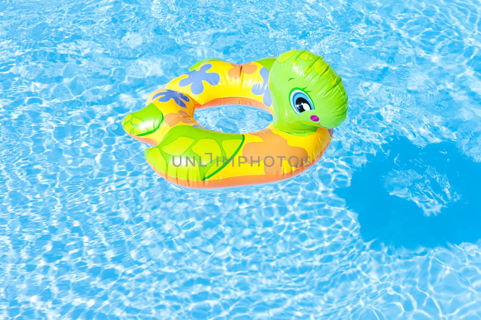 child's green rubber ring in swimming pool by phbcz