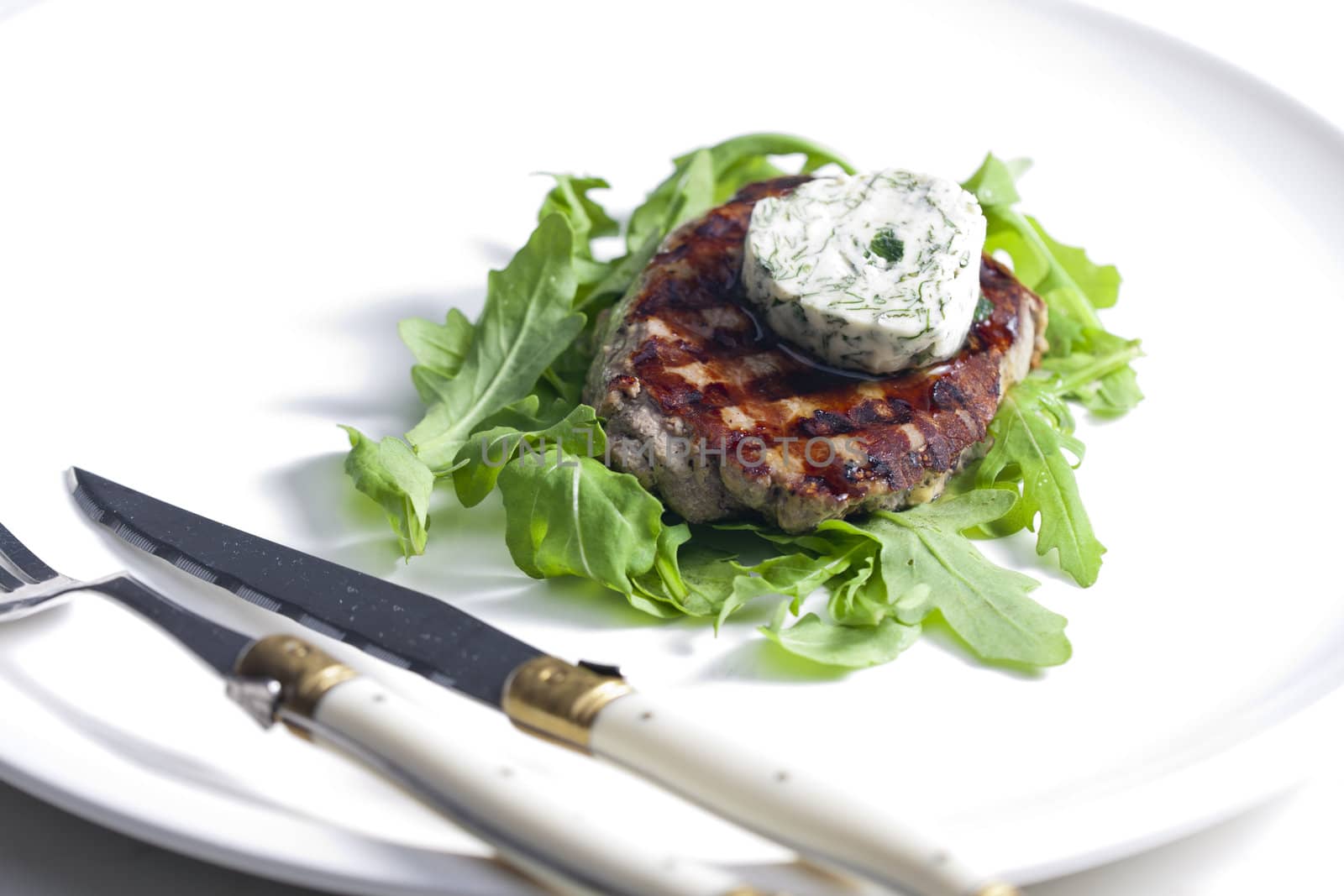 grilled beefsteak with herbal butter