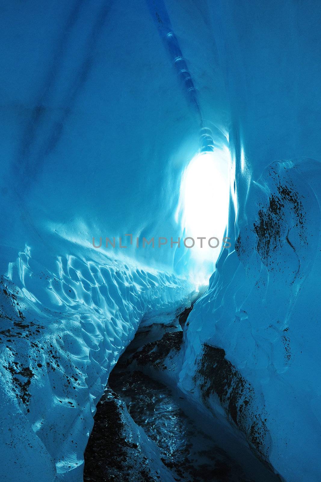 Blue ice cave path from Root Glacier, Alaska