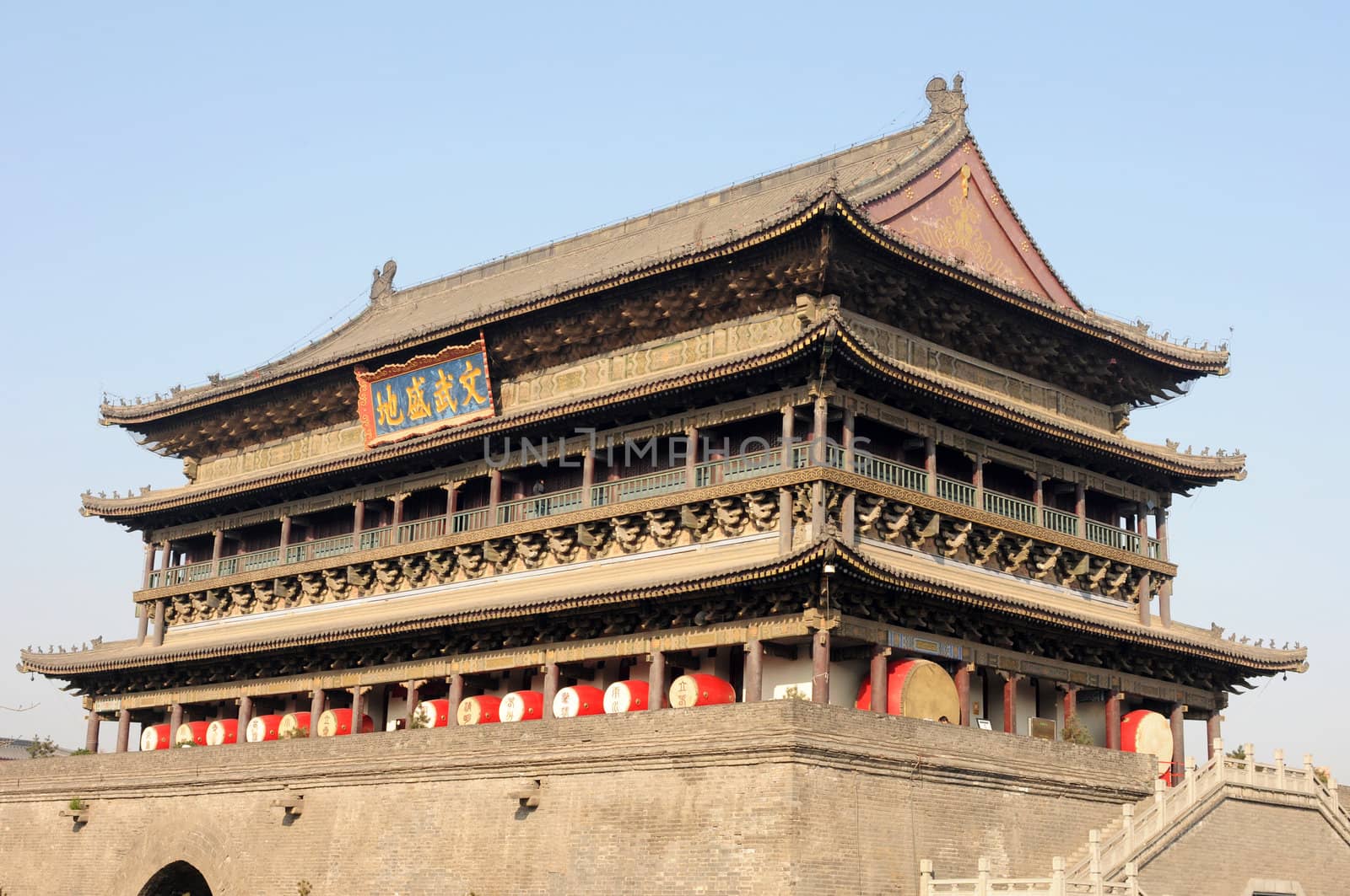 Landmark of the famous ancient Drum Tower in Xian China