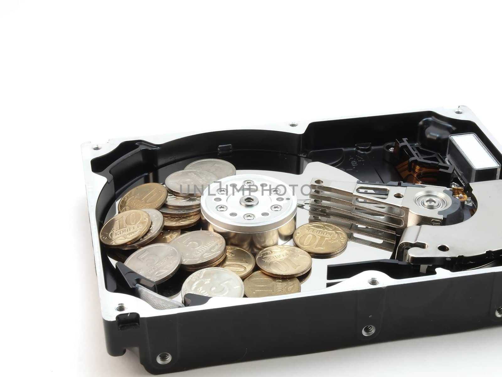 Hard drive with coin (money)