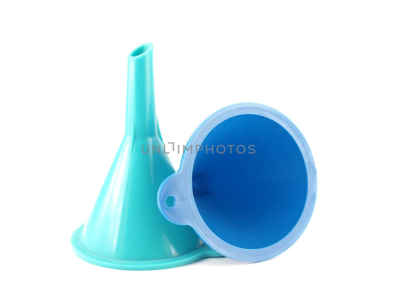 Two color funnels over white