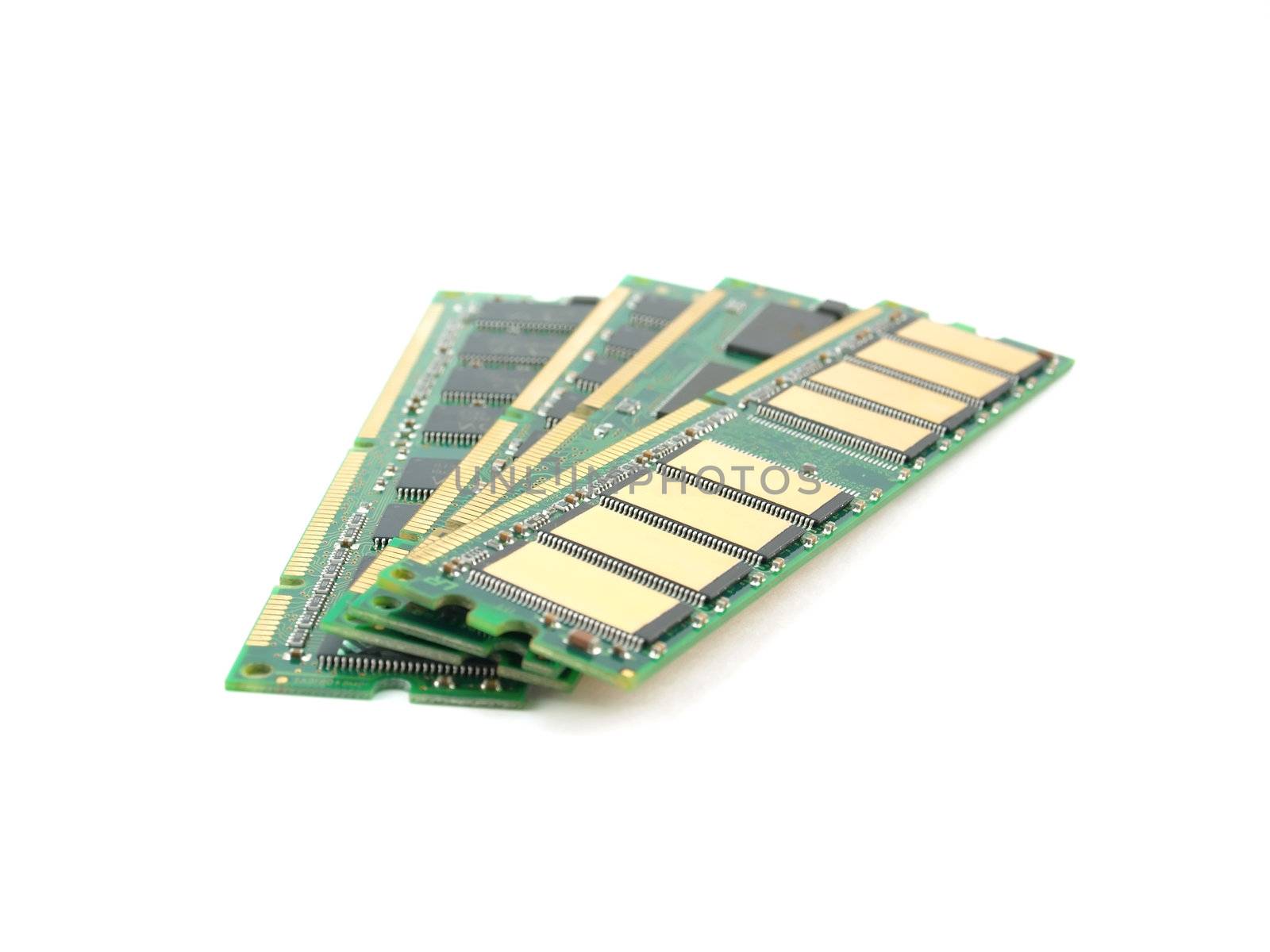 Memory cards (RAM) over white. Shallow DOF.