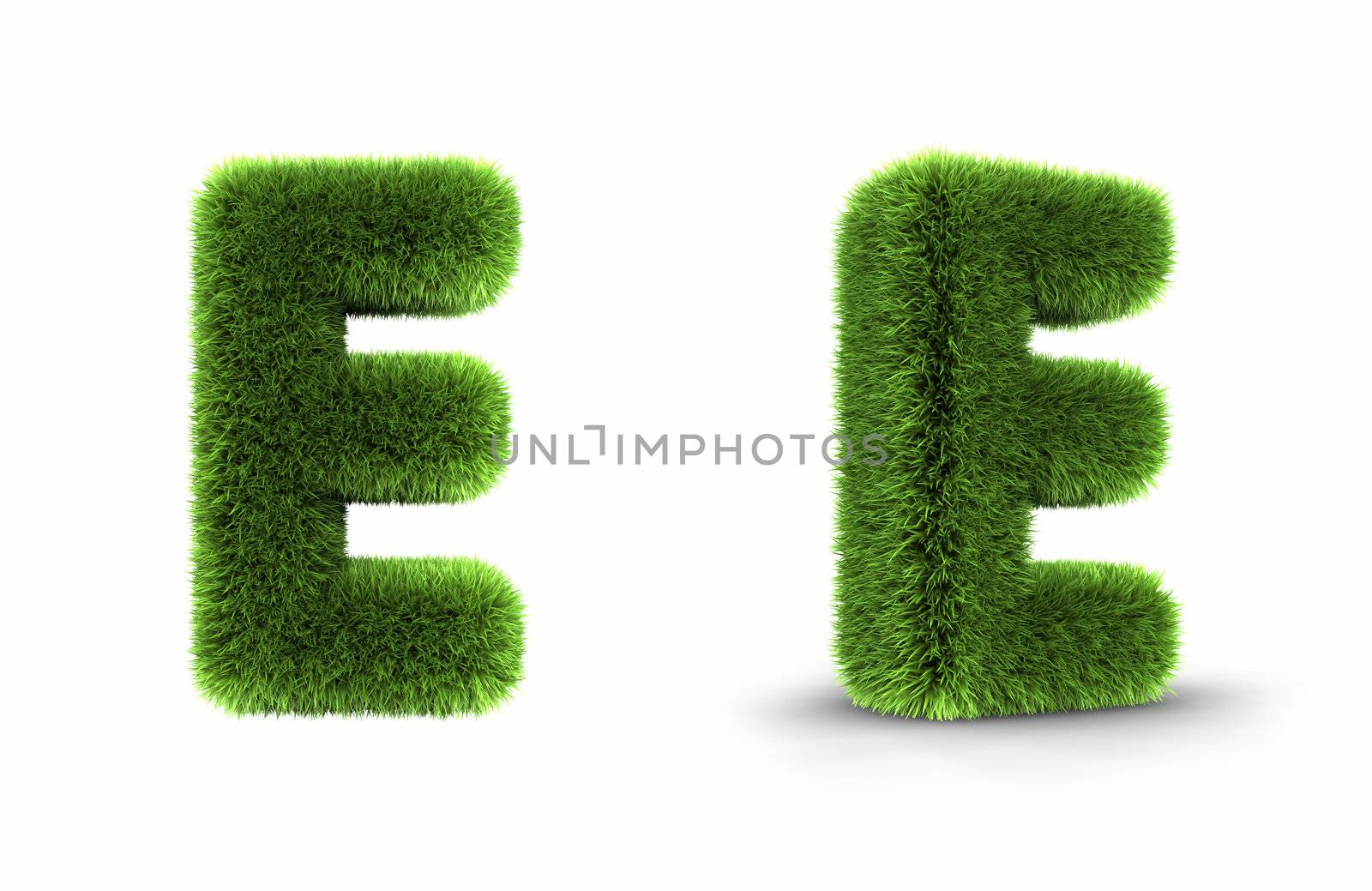 Grass letter e, isolated on white background