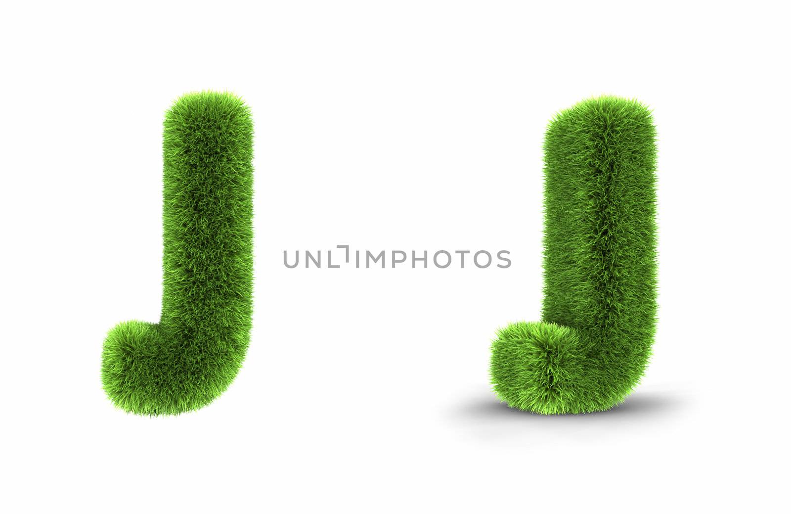 Grass letter j, isolated on white background
