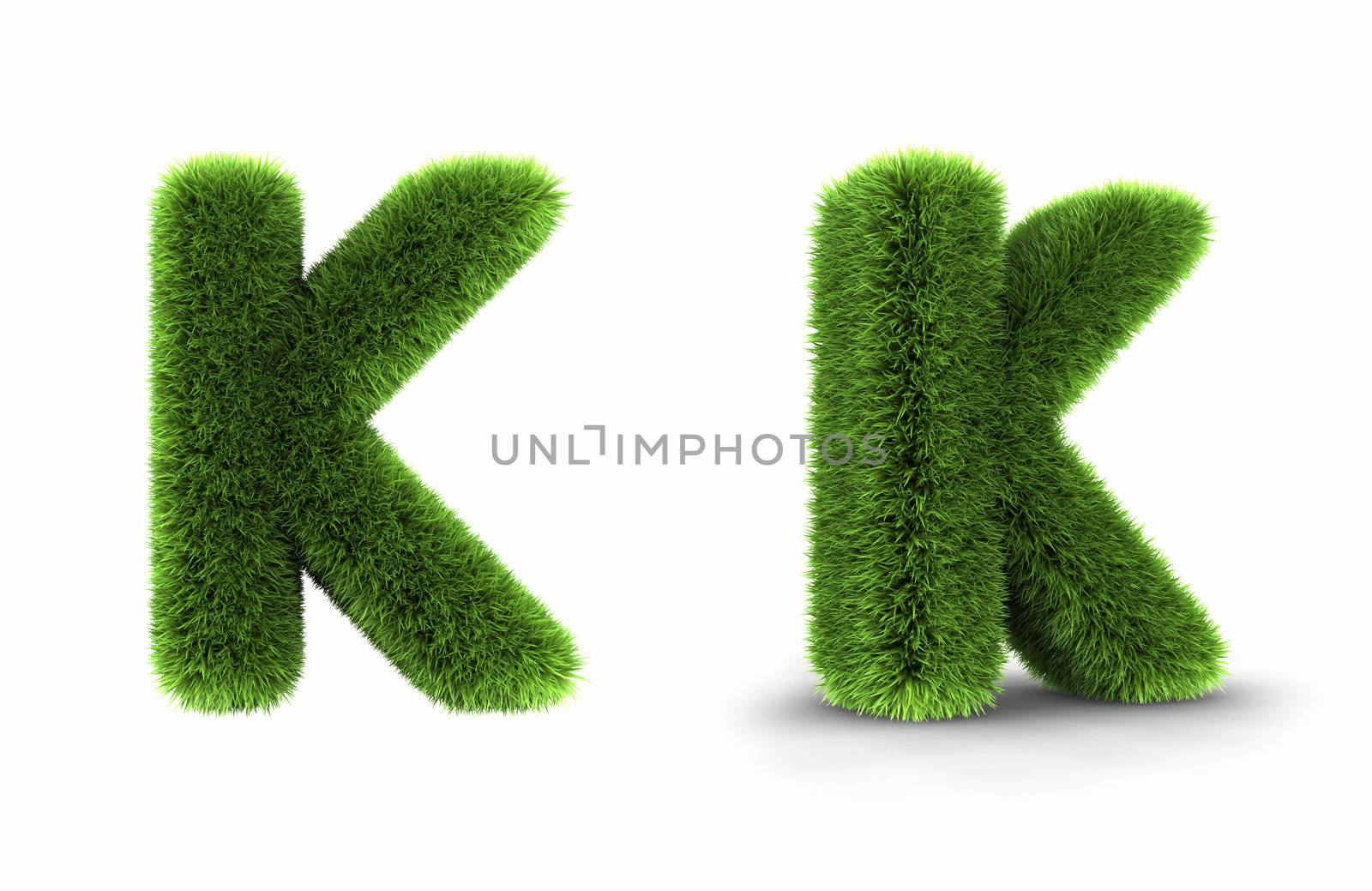 Grass letter k, isolated on white background