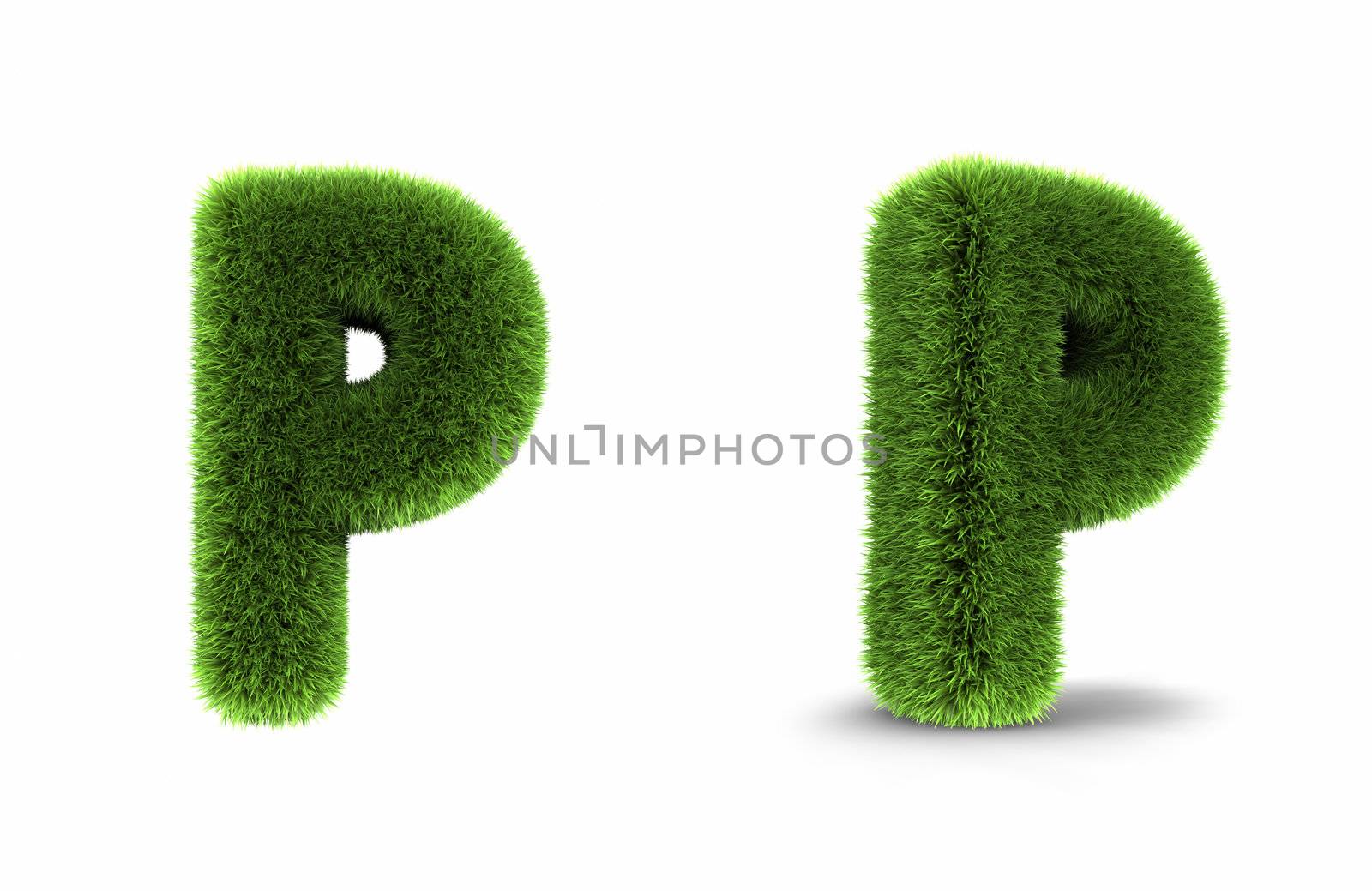 Grass letter p, isolated on white background