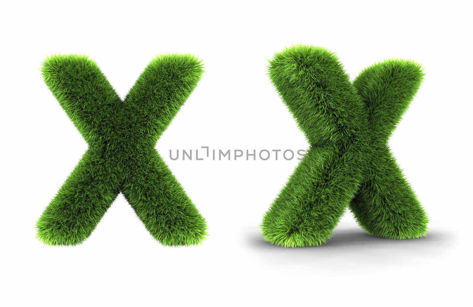 Grass letter x, isolated on white background