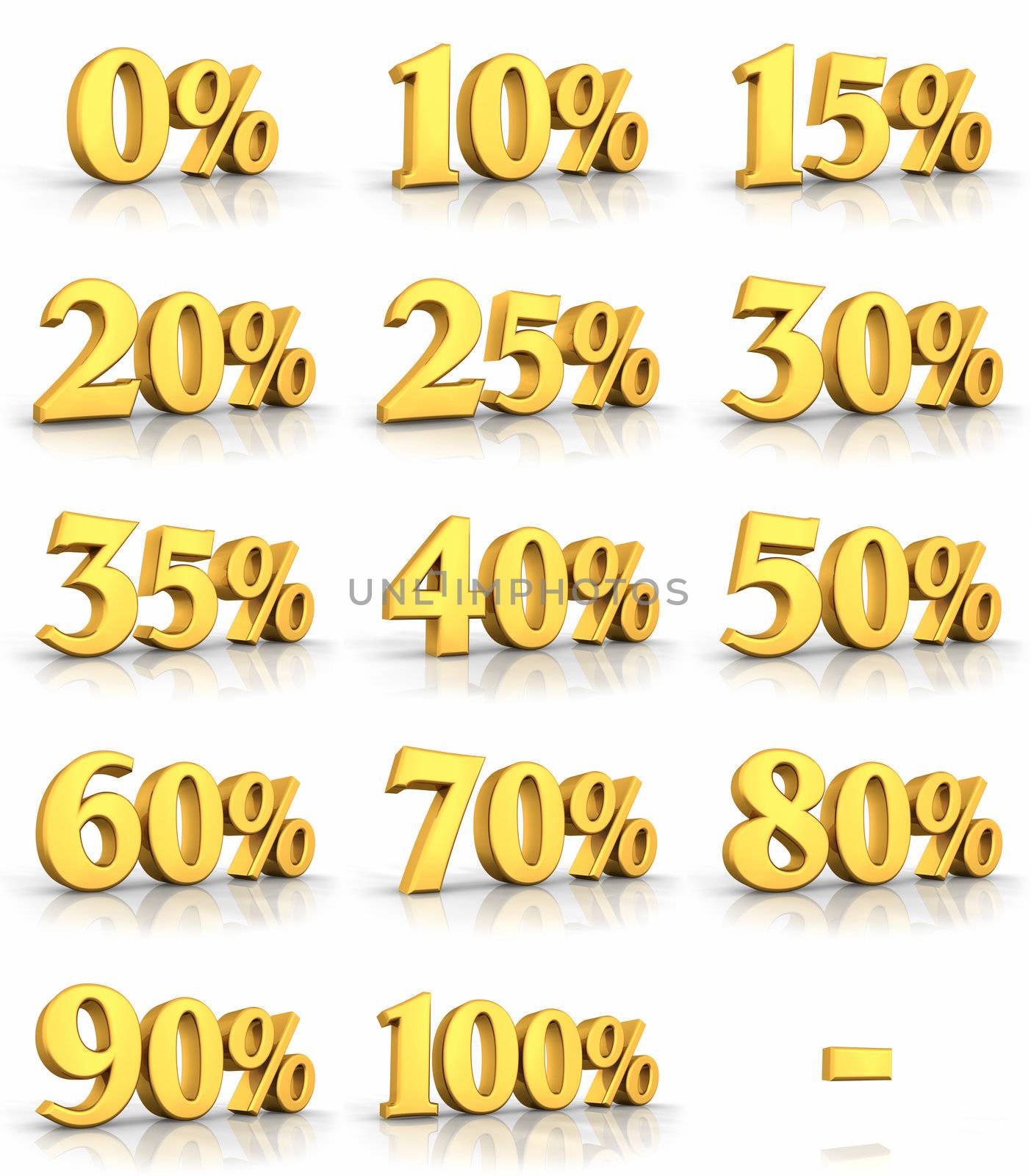 Complete set of gold percent tags for sales and discounts, price tags with minus