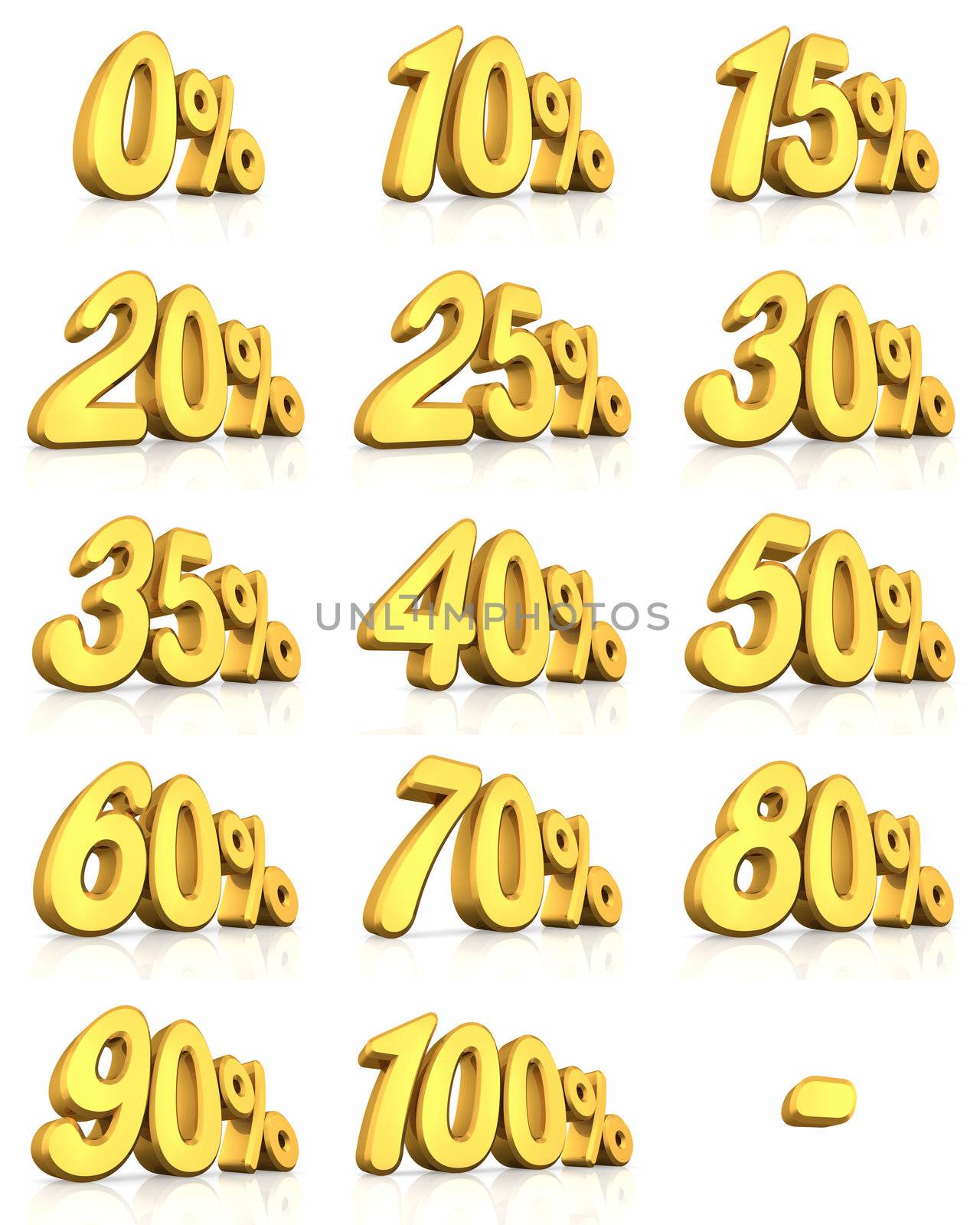 Complete set of gold percent tags for sales and discounts, price tags with minus